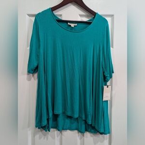 Dana Buchman Dynasty Green Stretchy Short Sleeve Top, Size XL